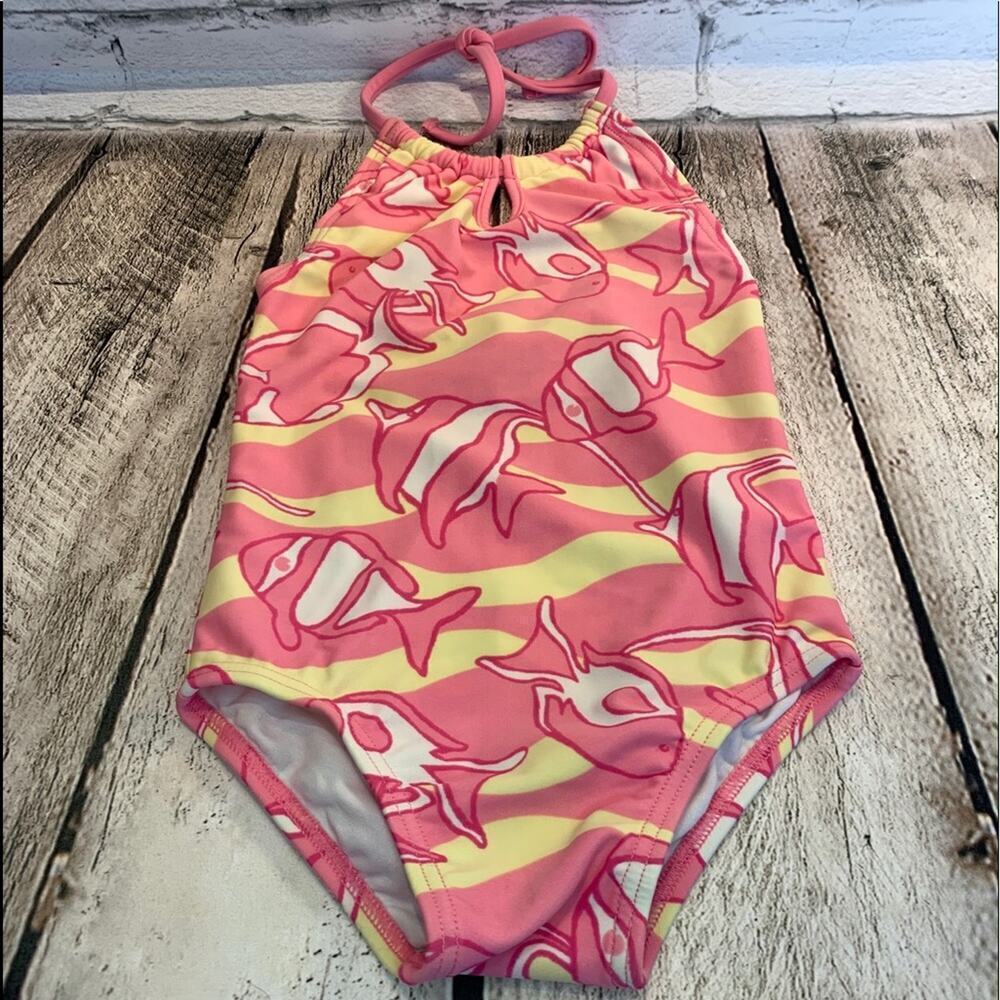 JANIE AND JACK Girl’s NWOT Halter Fish Pastel One Piece Swimsuit /Size: 12-18 Mo